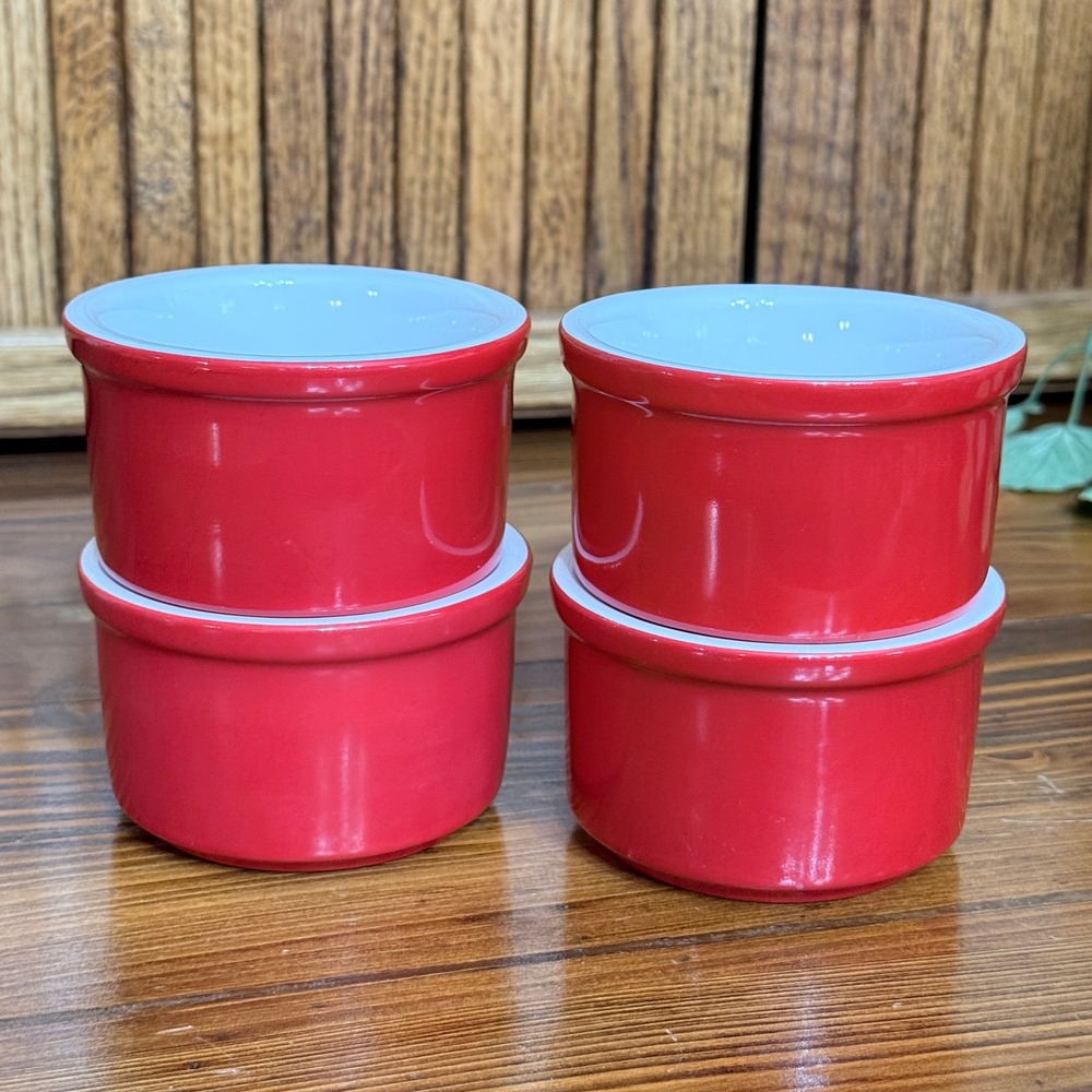 Cuisinart Ramekin Set 4 5oz Red Excellent Ceramic Round Mini Souffle Bowls